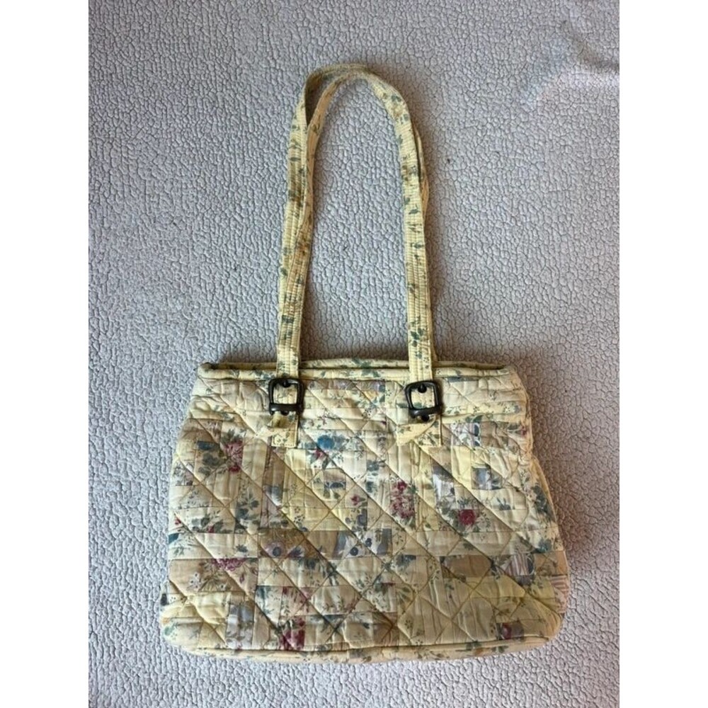 Yellow Quilted Floral Shoulder Tote Purse